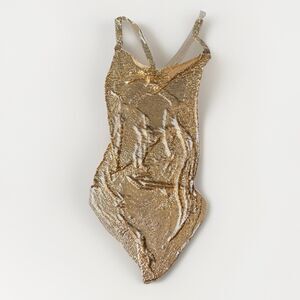 Bella Barnett Gold Mesh Diamond Mini Dress Size S Open Back